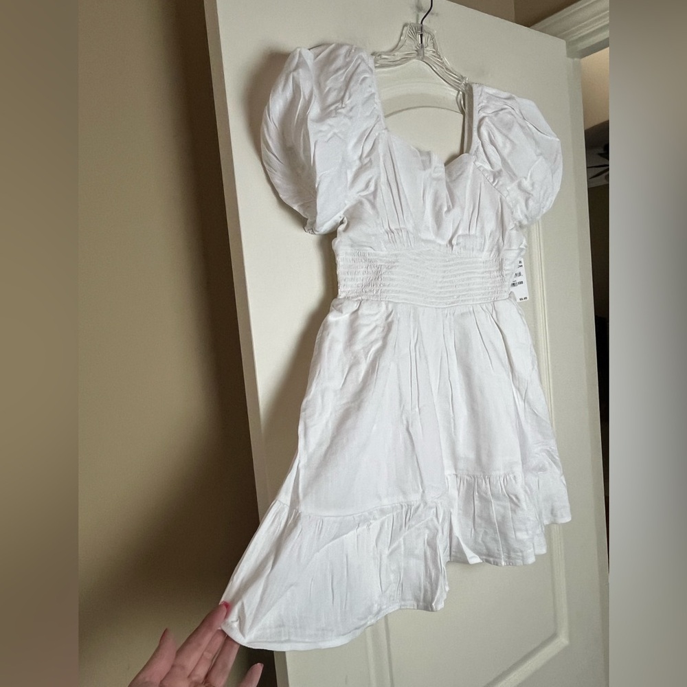 Nordstrom BP White Smocked Mini Dress with Puff Sleeves Juniors Size Large - Picture 12 of 15